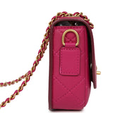 Chanel Mini Flap Bag with Round Coin Pouch Fuchsia Calfskin Antique Gold Hardware - Thumbnail View 4