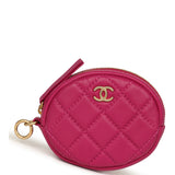 Chanel Mini Flap Bag with Round Coin Pouch Fuchsia Calfskin Antique Gold Hardware - Thumbnail View 11