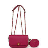 Chanel Mini Flap Bag with Round Coin Pouch Fuchsia Calfskin Antique Gold Hardware - Thumbnail View 9