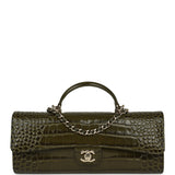 Chanel Long Top Handle Clutch with Chain Khaki Croc Embossed Calfskin Gold Hardware - Thumbnail View 1