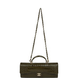 Chanel Long Top Handle Clutch with Chain Khaki Croc Embossed Calfskin Gold Hardware - Thumbnail View 7