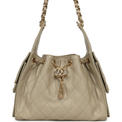 Chanel Small 25 Hobo Bag Beige Caviar Gold Hardware