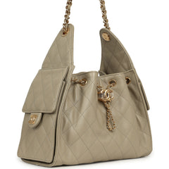 Chanel Small 25 Hobo Bag Beige Caviar Gold Hardware