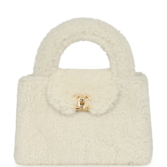 Chanel Small Kelly Shopper White Shearling Gold Hardware