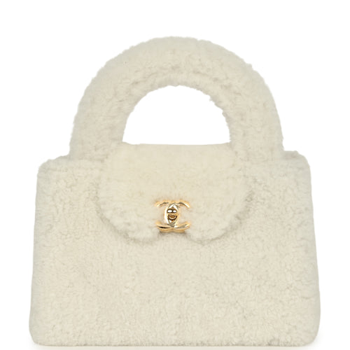 Chanel Small Kelly Shopper White Shearling Gold Hardware