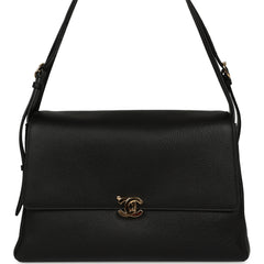 Chanel Trapezoid Maxi Flap Bag Black Grained Calfskin Gold Hardware