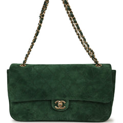 Chanel Maxi "Souplissimo" Small Flap Bag Dark Green Suede Gold Hardware