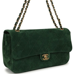 Chanel Maxi "Souplissimo" Small Flap Bag Dark Green Suede Gold Hardware