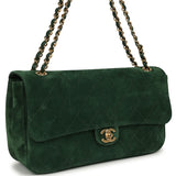 Chanel Maxi "Souplissimo" Small Flap Bag Dark Green Suede Gold Hardware - Thumbnail View 2