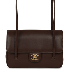Chanel Small Preppy Coco Flap Bag Dark Brown Shiny Caviar Brushed Gold Hardware
