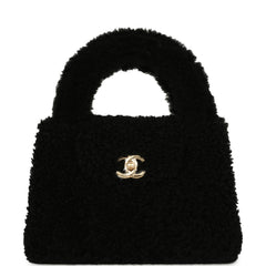 Chanel Small Kelly Shopper Black Shearling Gold Hardware