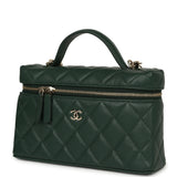 Chanel Top Handle Long Vanity Case with Chain Dark Green Caviar Light Gold Hardware - Thumbnail View 5