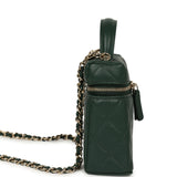 Chanel Top Handle Long Vanity Case with Chain Dark Green Caviar Light Gold Hardware - Thumbnail View 3