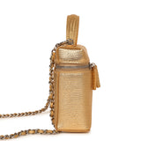 Chanel Top Handle Long Vanity Case with Chain Gold Metallic Lizard Embossed Calfskin Silver Hardware - Thumbnail View 3