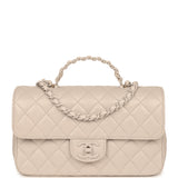 Chanel Small Flap Bag with Top Handle Light Grey Lambskin Lacquered Metal Hardware - Thumbnail View 1