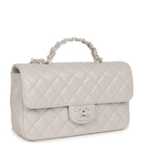 Chanel Small Flap Bag with Top Handle Light Grey Lambskin Lacquered Metal Hardware - Thumbnail View 2