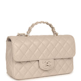 Chanel Small Flap Bag with Top Handle Light Grey Lambskin Lacquered Metal Hardware - Thumbnail View 2