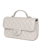 Chanel Small Flap Bag with Top Handle Light Grey Lambskin Lacquered Metal Hardware - Thumbnail View 5
