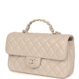 Chanel Small Flap Bag with Top Handle Light Grey Lambskin Lacquered Metal Hardware - Thumbnail View 5