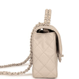 Chanel Small Flap Bag with Top Handle Light Grey Lambskin Lacquered Metal Hardware - Thumbnail View 3