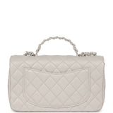 Chanel Small Flap Bag with Top Handle Light Grey Lambskin Lacquered Metal Hardware - Thumbnail View 3