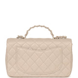 Chanel Small Flap Bag with Top Handle Light Grey Lambskin Lacquered Metal Hardware - Thumbnail View 4