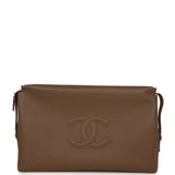 Chanel Large Zipped Pouch Dark Khaki Grained Calfskin Gold Hardware - Thumbnail View 1