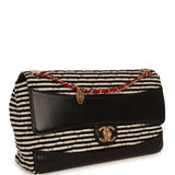 Pre-owned Chanel Jumbo Coco Sailor Flap Bag Navy Blue, Lambskin, White, Navy Blue Jersey Gold Hardware - Thumbnail View 2