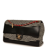 Pre-owned Chanel Jumbo Coco Sailor Flap Bag Navy Blue, Lambskin, White, Navy Blue Jersey Gold Hardware - Thumbnail View 5