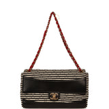 Pre-owned Chanel Jumbo Coco Sailor Flap Bag Navy Blue, Lambskin, White, Navy Blue Jersey Gold Hardware - Thumbnail View 8