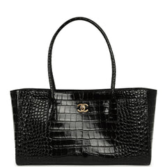 Chanel Small Cerf Shopping Bag Black Croc Embossed Calfskin Gold Hardware