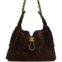 Pre-owned Chanel Small 25 Hobo Bag Dark Brown Suede Antique Gold Hardware