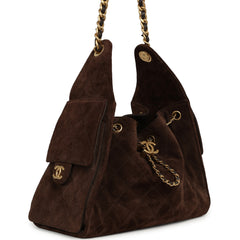Pre-owned Chanel Small 25 Hobo Bag Dark Brown Suede Antique Gold Hardware