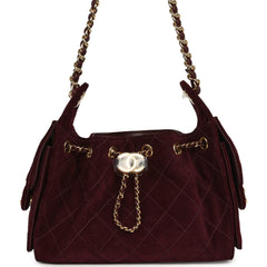 Chanel Mini 25 Hobo Bag Burgundy Suede Gold Hardware