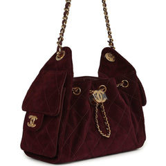 Chanel Mini 25 Hobo Bag Burgundy Suede Gold Hardware