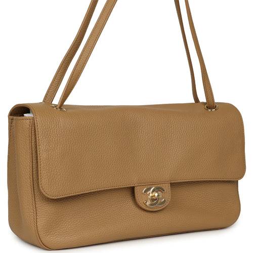Chanel Maxi "Souplissimo" Small Flap Bag Beige Grained Calfskin Gold Hardware