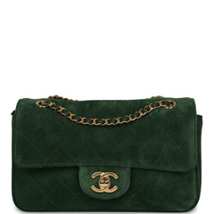 Chanel Mini "Souplissimo" Flap Bag Dark Green Suede Gold Hardware