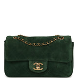 Chanel Mini "Souplissimo" Flap Bag Dark Green Suede Gold Hardware - Thumbnail View 1