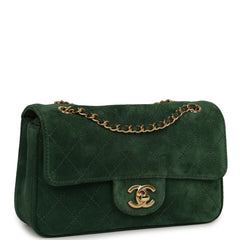 Chanel Mini "Souplissimo" Flap Bag Dark Green Suede Gold Hardware