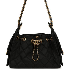 Chanel Mini 25 Hobo Bag Black Nylon, Calfskin Gold Hardware