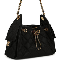 Chanel Mini 25 Hobo Bag Black Nylon, Calfskin Gold Hardware
