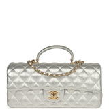 Chanel Classic Top Handle Long Flap Bag Silver Metallic Caviar Gold Hardware - Thumbnail View 1