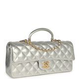 Chanel Classic Top Handle Long Flap Bag Silver Metallic Caviar Gold Hardware - Thumbnail View 2