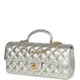 Chanel Classic Top Handle Long Flap Bag Silver Metallic Caviar Gold Hardware - Thumbnail View 5
