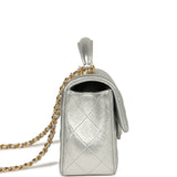 Chanel Classic Top Handle Long Flap Bag Silver Metallic Caviar Gold Hardware - Thumbnail View 3