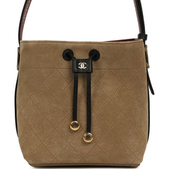 Chanel Small "CC Loop" Drawstring Bucket Bag with Leather Strap Dark Beige Suede, Black Leather Gold Hardware