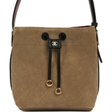 Chanel Small "CC Loop" Drawstring Bucket Bag with Leather Strap Dark Beige Suede, Black Leather Gold Hardware - Thumbnail View 1