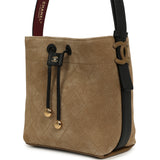 Chanel Small "CC Loop" Drawstring Bucket Bag with Leather Strap Dark Beige Suede, Black Leather Gold Hardware - Thumbnail View 6