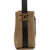 Chanel Small "CC Loop" Drawstring Bucket Bag with Leather Strap Dark Beige Suede, Black Leather Gold Hardware - Thumbnail View 3