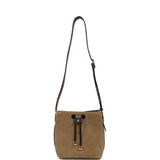 Chanel Small "CC Loop" Drawstring Bucket Bag with Leather Strap Dark Beige Suede, Black Leather Gold Hardware - Thumbnail View 8